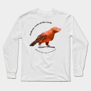 Andean cock-of-the-rock tropical bird pin black text Long Sleeve T-Shirt